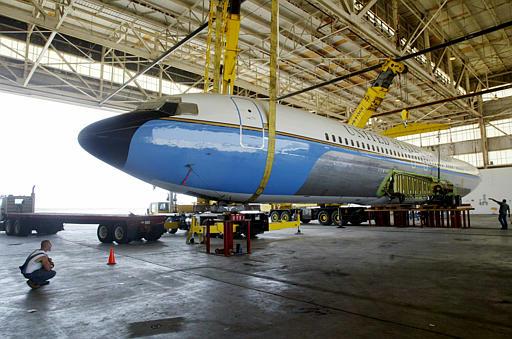 The fuselage of the Boeing 707 used as Air Force One by seven presidents of 